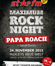 PAPA ROACH als Headliner der Star FM Maximum Rock Night 2015 bestätigt!